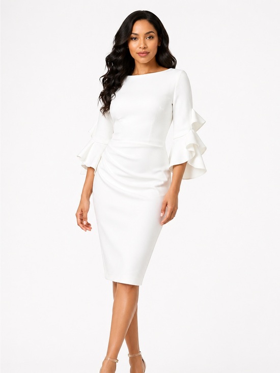 Jovani Dresses & Skirts - Elegant Jovani White Ruffle Sleeve Dress